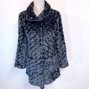Eliza J Black Chic Faux Fur Snap Teddy Jacket Coat Floral Lined Womens Sz S